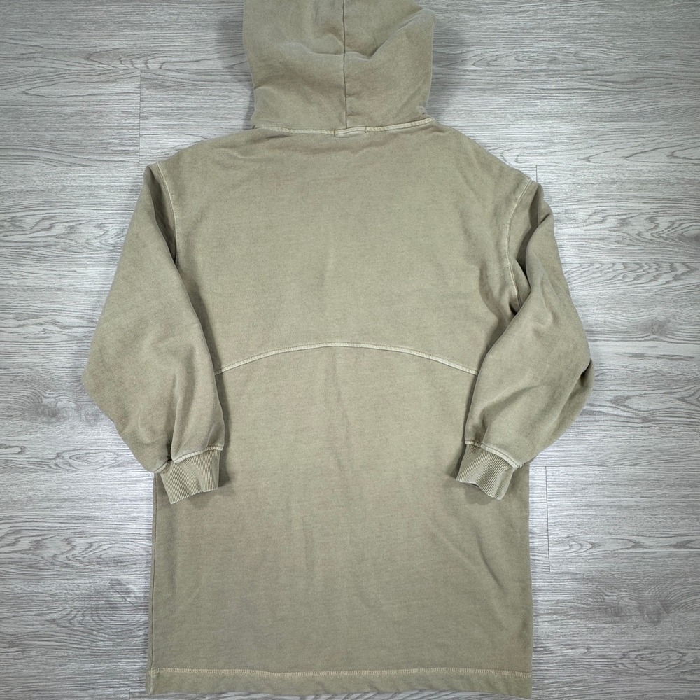 7 For All Mankind Womens Hoodie Tan Large Longline Asymmetrical Pullover Pocket - Picture 2 of 8